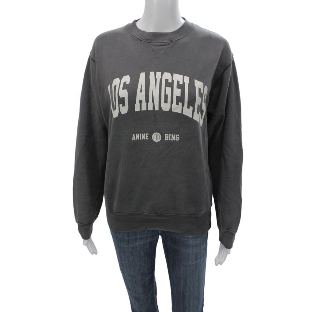 Anine Bing Womens Dark Gray Cotton Pullover Sweatshirt Crew Neck Size XS